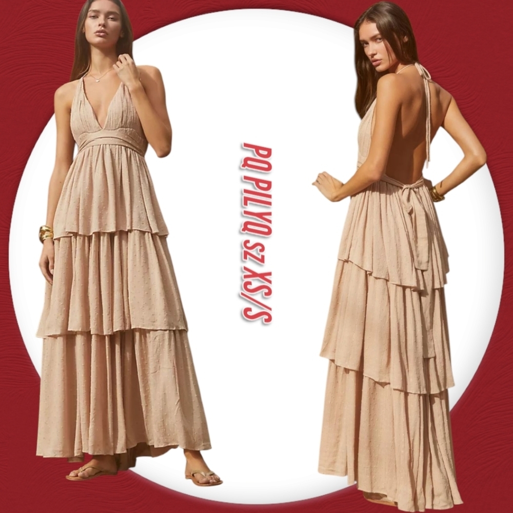PQ Swim PilyQ Halter Tiered Maxi Beach Cover Up Dress sz XS S - Picture 3 of 14